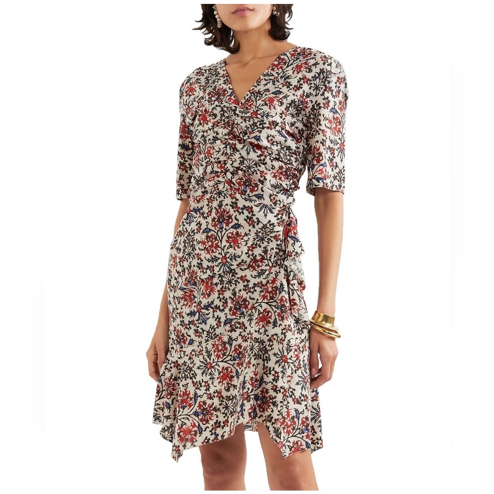 ISABEL MARANT Arodie ruched floral-print silk-blend crepe dress ✨NWT✨